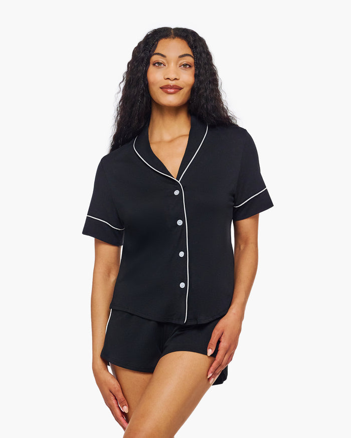 Black Set - Pima Lusso Short Sleeve Top & Boxer Set
