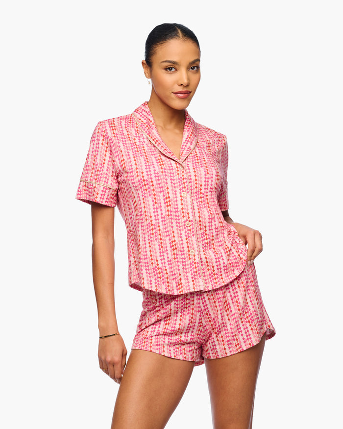 Pink Set - Pima Lusso Printed Short Sleeve Top & Boxer Set