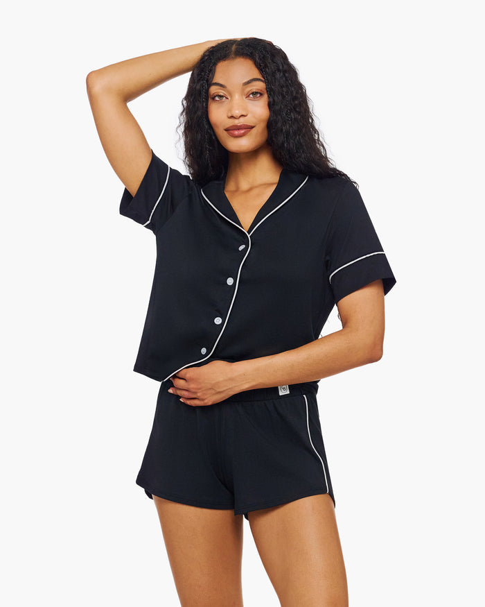 Black Set - Pima Lusso Short Sleeve Top & Boxer Set
