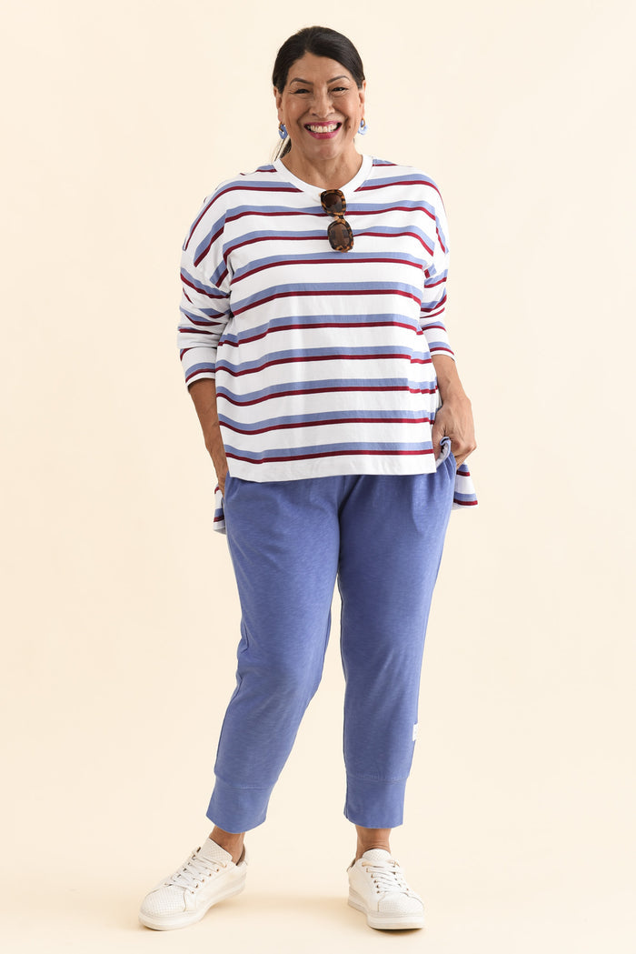 Sigrid White Stripe Long Sleeve Cotton Tee,Full Body,Brunette model,alt text|model:Pilita