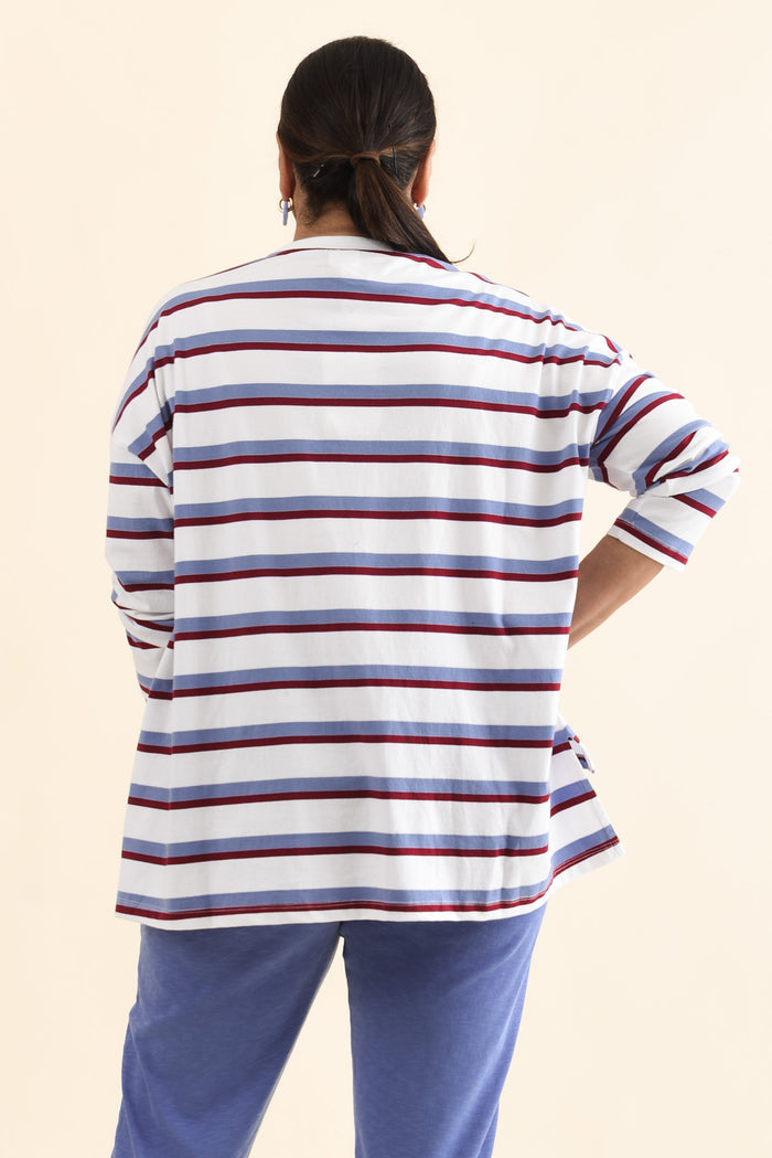 Sigrid White Stripe Long Sleeve Cotton Tee,Back,Brunette model,alt text|model:Pilita
