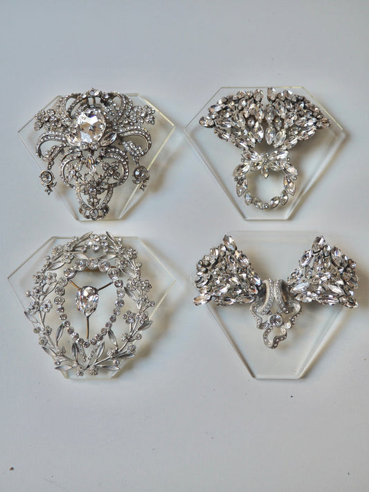Silver Crystal Clear Brooches