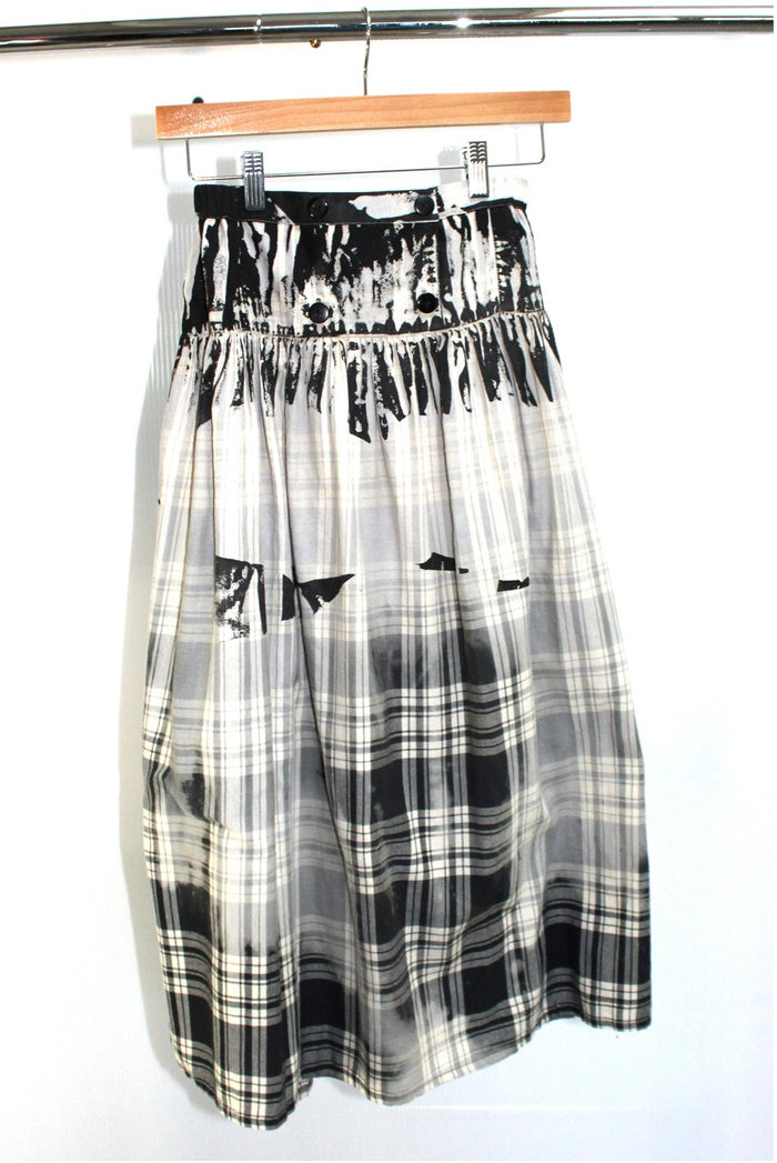Simon Ungless - Faded Check Wool Skirt w/ Roadkill Print
