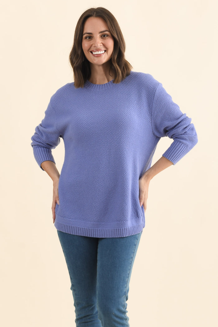 Skylar Lilac Cotton Blend Knit Jumper,Brunette model,alt text|model:MJ
