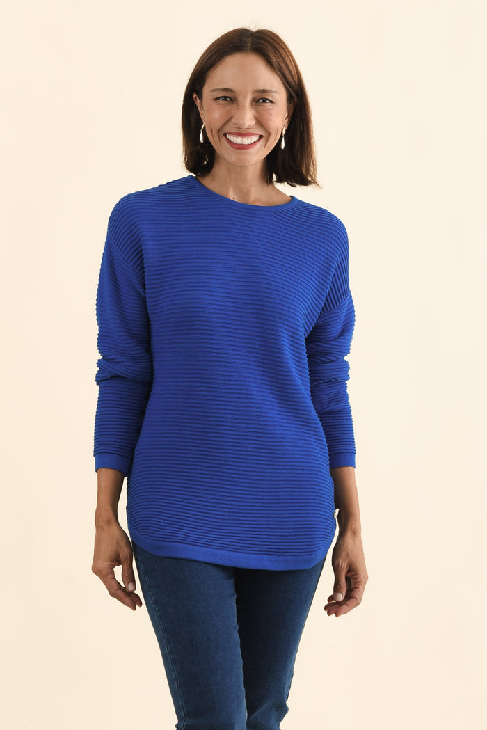 Somer Cobalt Organic Cotton Knit Jumper,Brunette model,alt text|model:Cara
