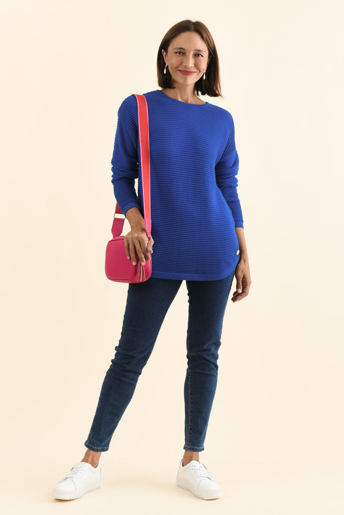 Somer Cobalt Organic Cotton Knit Jumper,Brunette model,alt text|model:Cara