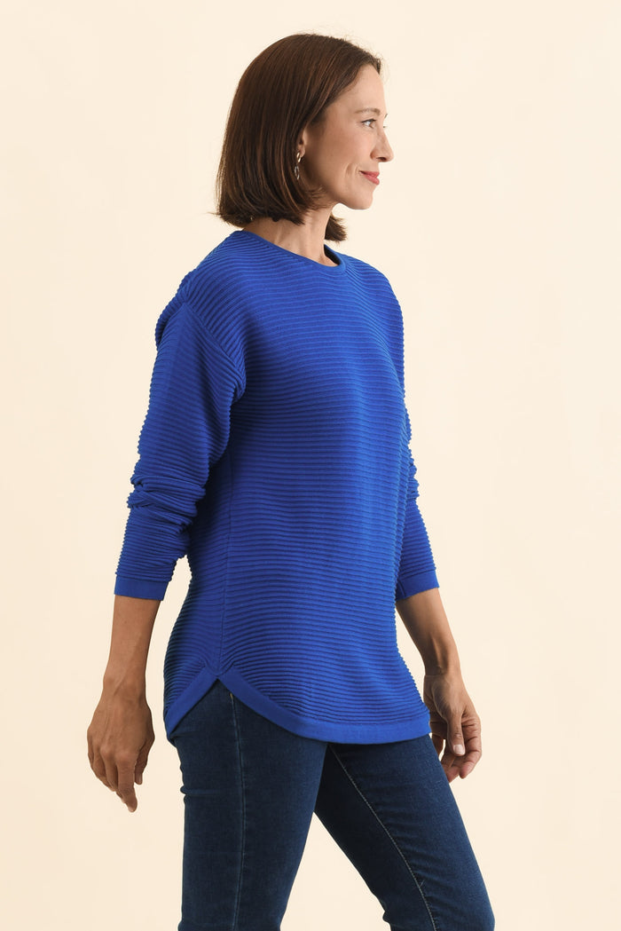Somer Cobalt Organic Cotton Knit Jumper,Brunette model,alt text|model:Cara
