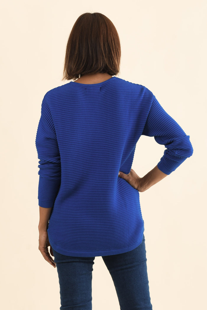 Somer Cobalt Organic Cotton Knit Jumper,Brunette model,alt text|model:Cara