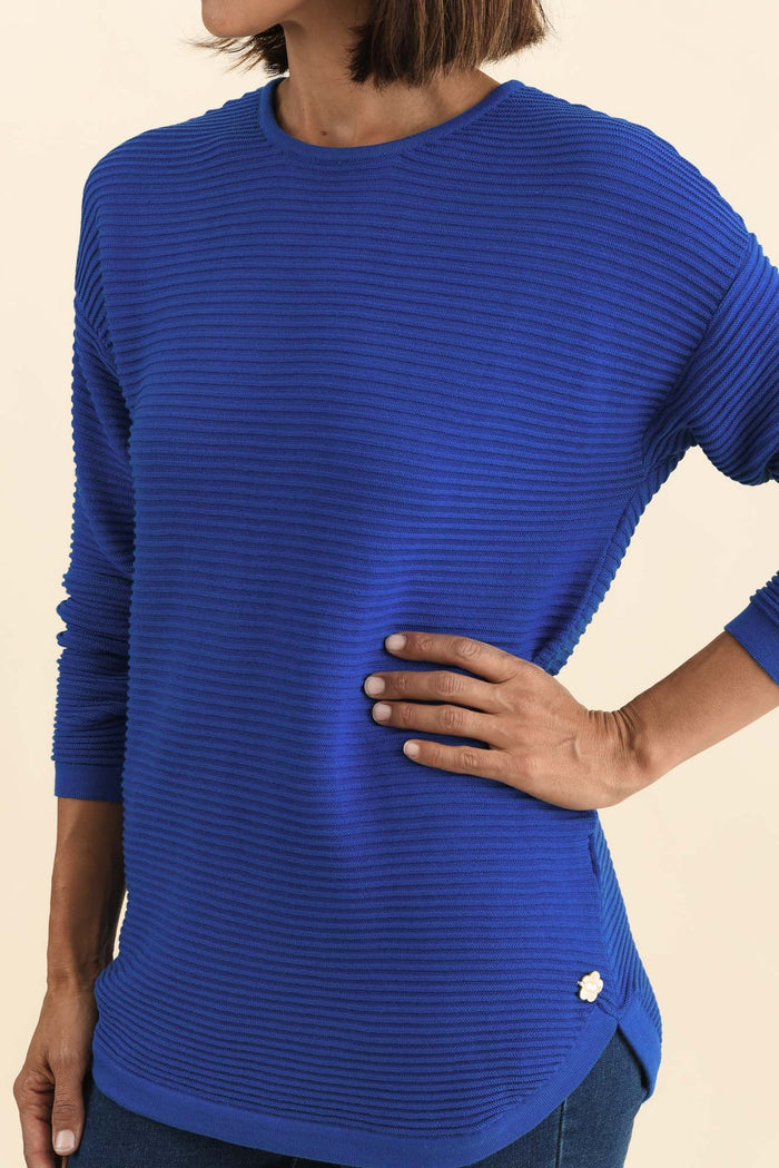Somer Cobalt Organic Cotton Knit Jumper,Brunette model,alt text|model:Cara