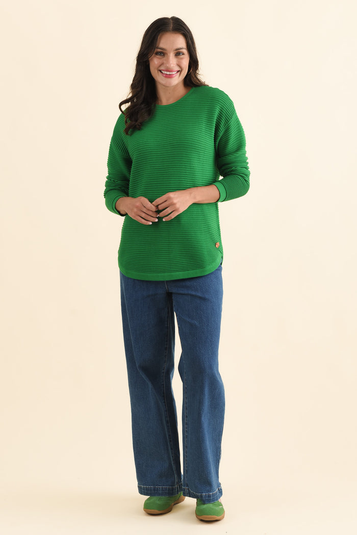 Somer Forest Green Organic Cotton Knit Jumper,Brunette model,alt text|model:Brontie
