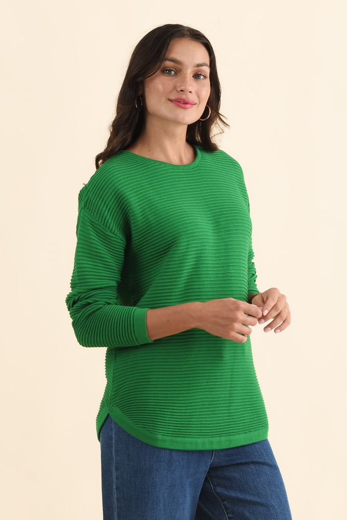 Somer Forest Green Organic Cotton Knit Jumper,Brunette model,alt text|model:Brontie