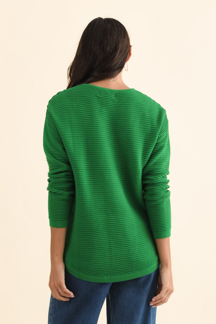 Somer Forest Green Organic Cotton Knit Jumper,Brunette model,alt text|model:Brontie