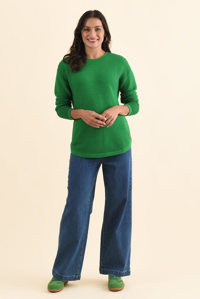 Somer Forest Green Organic Cotton Knit Jumper,Brunette model,alt text|model:Brontie