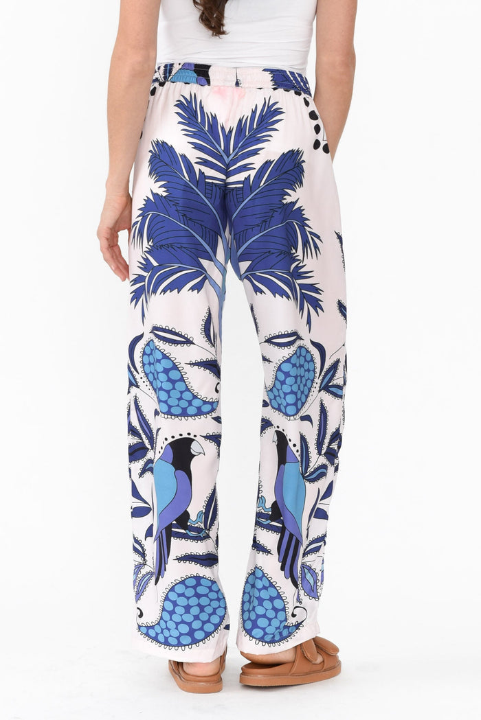 Sona Blue Tropical Wide Leg Pants,Brunette model,alt text|model:Elouise