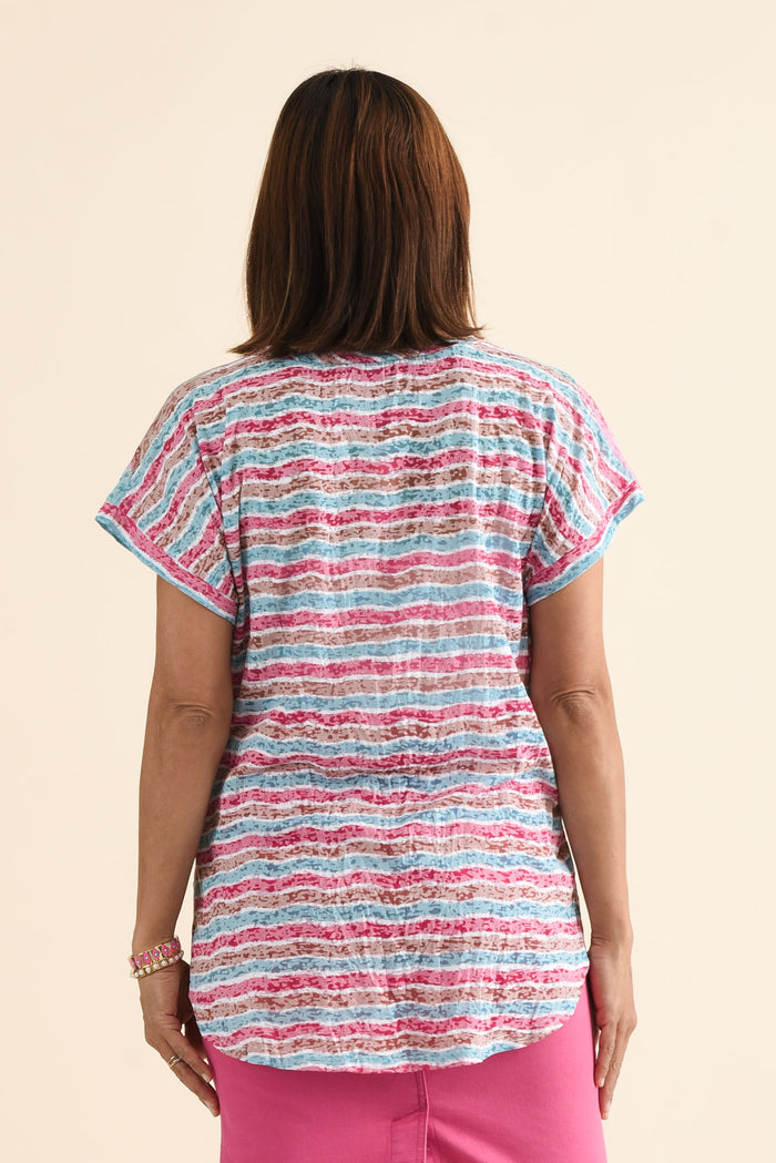 Sorelle Pink Paradise Cotton Blend Tee,Back,Brunette model,alt text|model:Cara