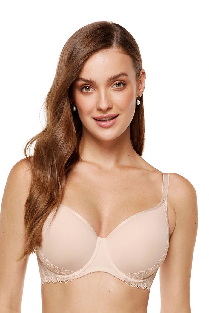 Soutien-gorge dentelle tulle rembourré beige - Gorteks image 1