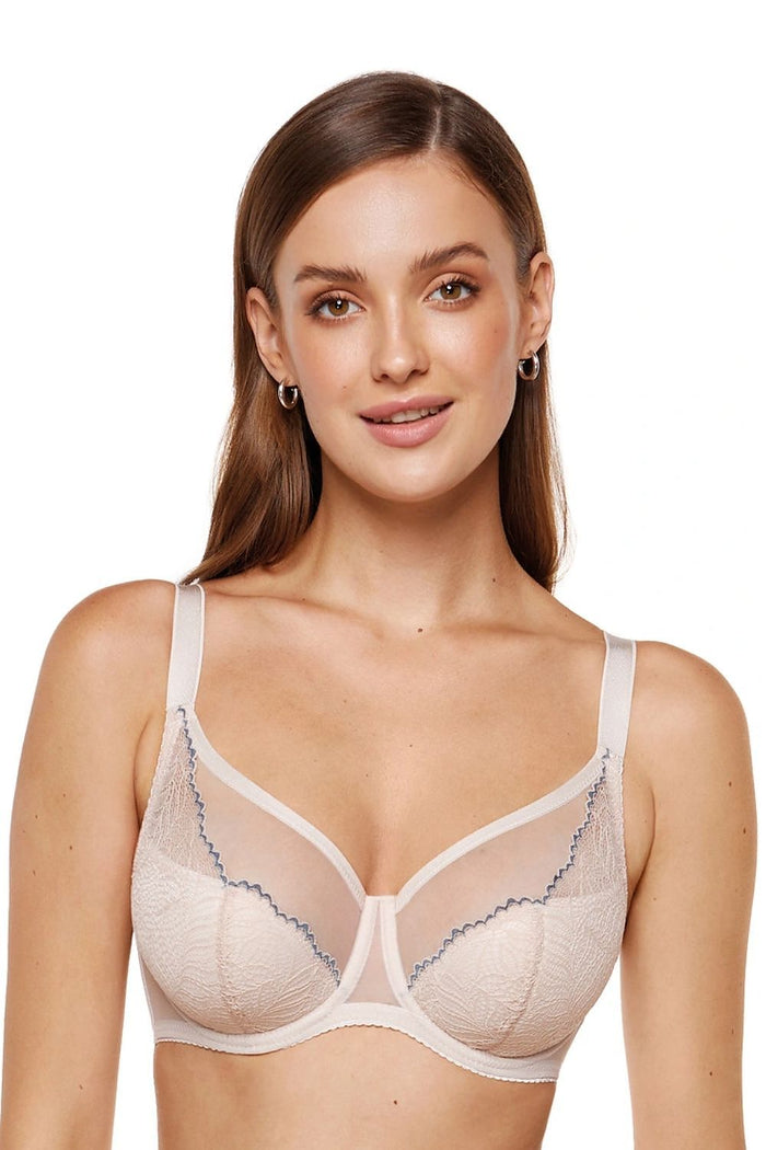 Soutien-gorge dentelle tulle semi-soft beige - Gorteks image 1