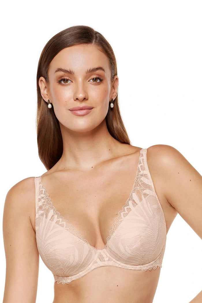 Soutien-gorge dentelle coton push-up beige - Gorteks image 1