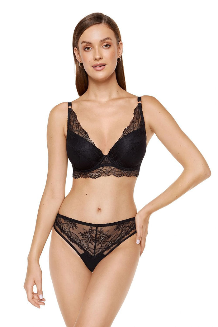 Soutien-gorge dentelle coton rembourré noir - Gorteks image 2