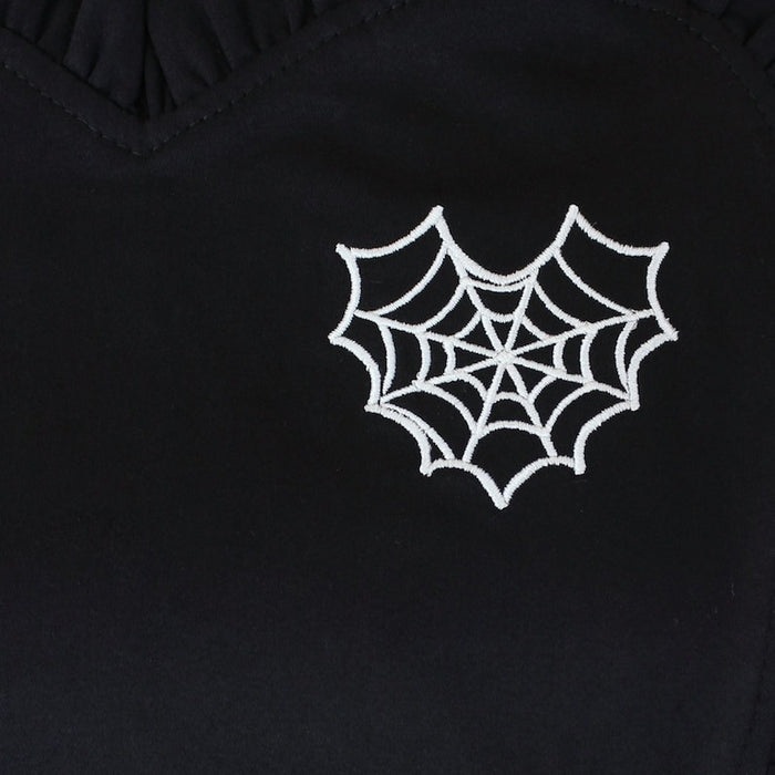 Spiderweb Embroidered Heart Black Vintage Inspired Apron