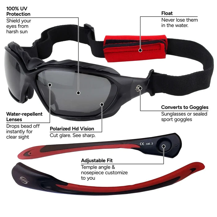 Sports Floating Convertable Polarized Sunglasses UV400 | Amphibia - Black