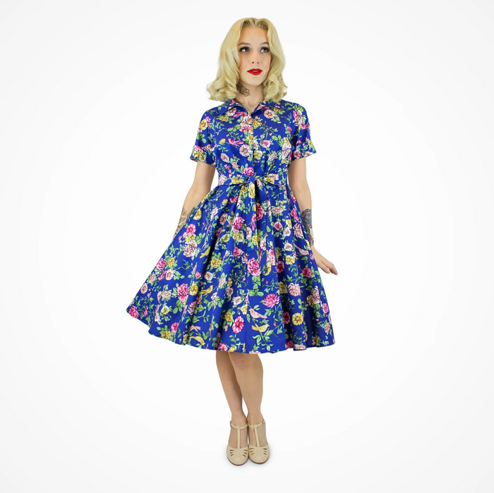 Spring Short Sleeve Blue Floral Circle Dress #SSSFD