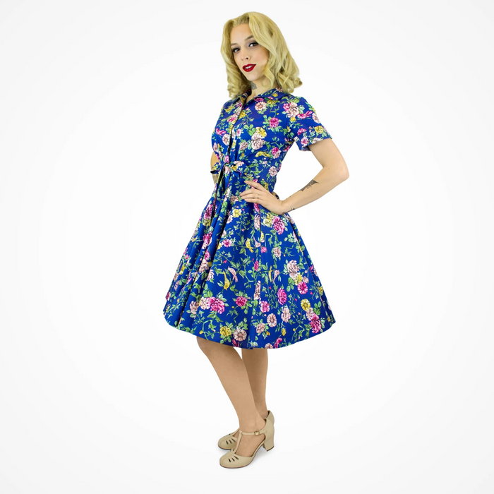 Spring Short Sleeve Blue Floral Circle Dress #SSSFD