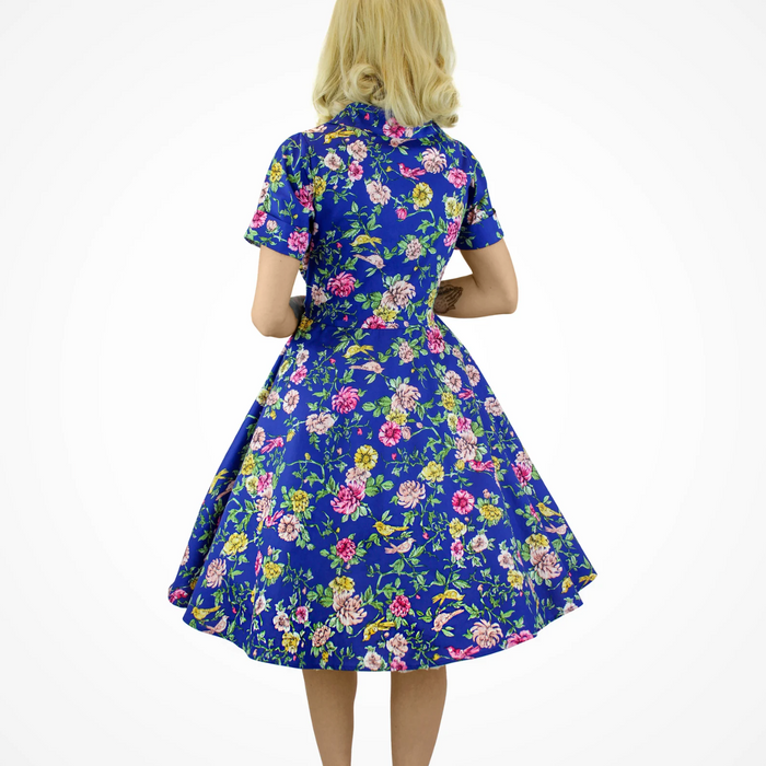 Spring Short Sleeve Blue Floral Circle Dress #SSSFD