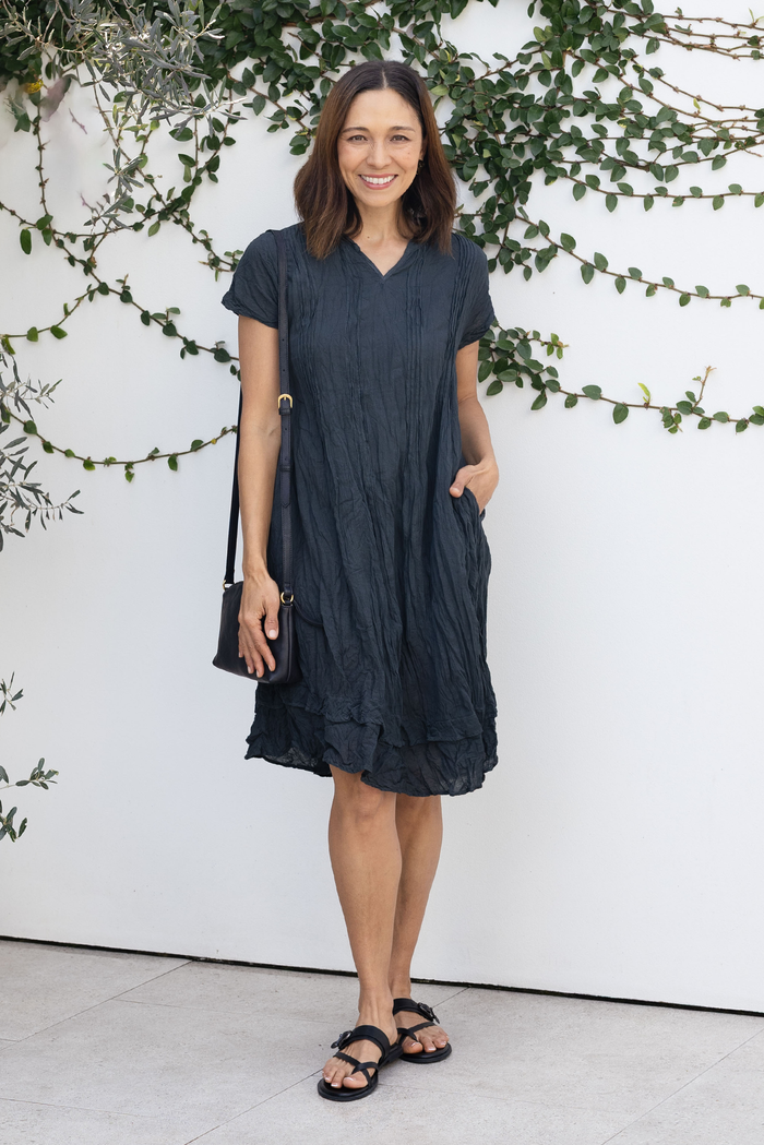 Stassi Charcoal Crinkle Cotton Dress,Lifestyle