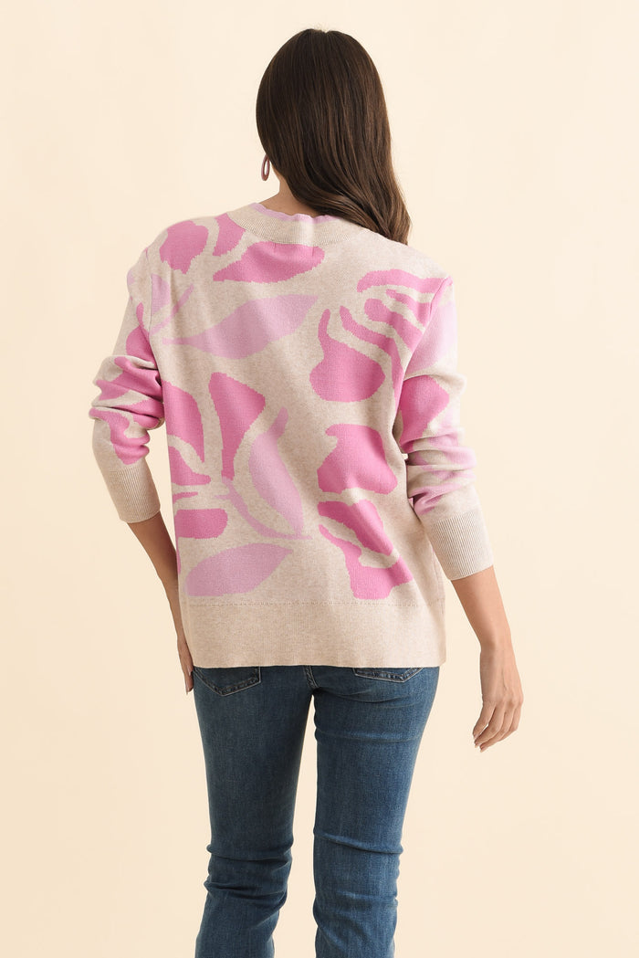 Swan Pink Flower Knit Jumper,Brunette model,alt text|model:MJ