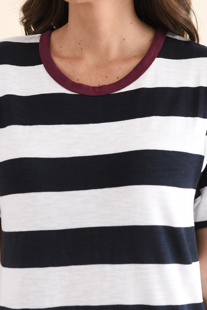 Tallow Navy Stripe Pocket Dress,Detail,Brunette model,alt text|model:MJ