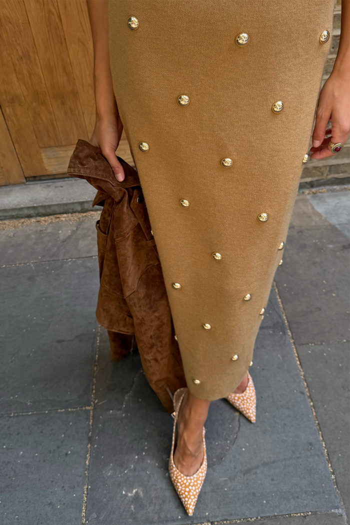 Tan Stud Knit Skirt
