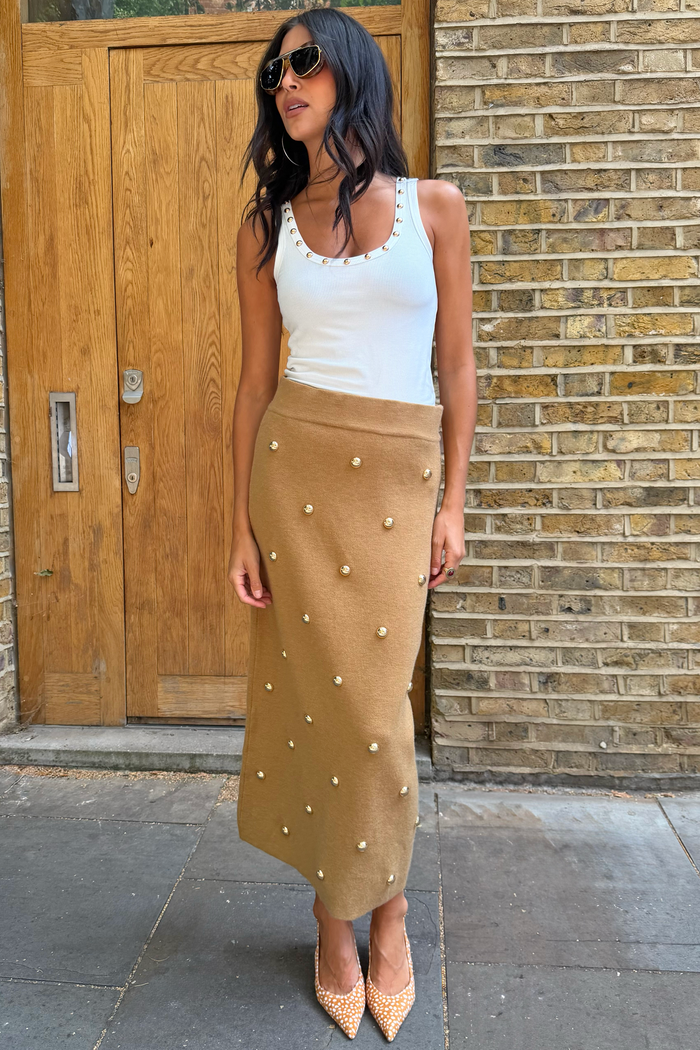 Tan Stud Knit Skirt