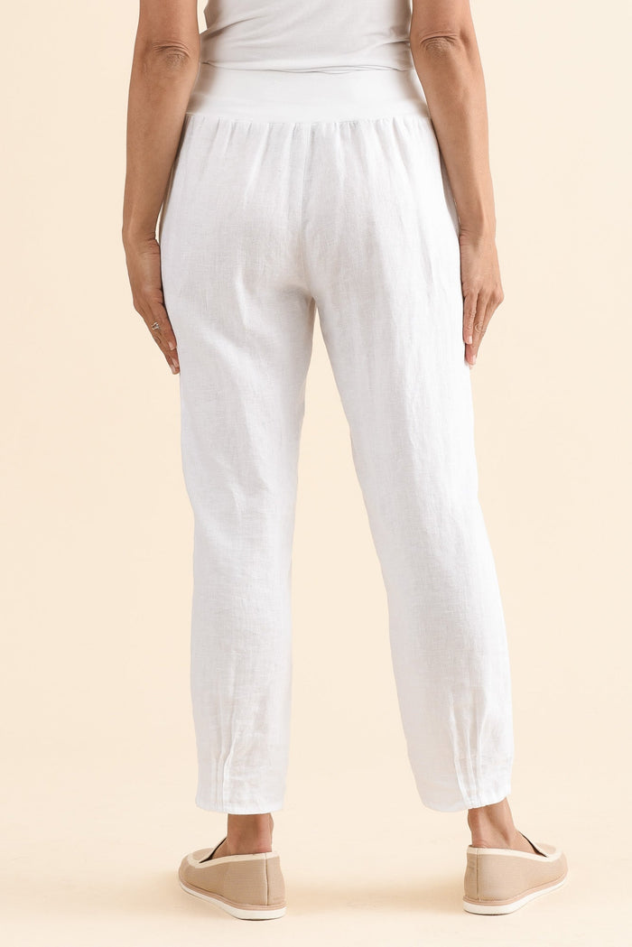 Tatum White Linen Pants,Back,Brunette model,alt text|model:Cara