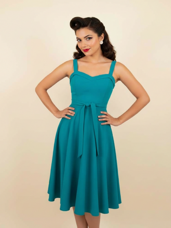 Teal Sweetheart Swing Dress | Retro 1950s Pin Up Fit & Flare Dress