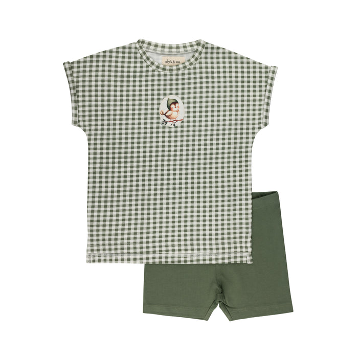 Tee and Shorts - Sage - Gingham Owl
