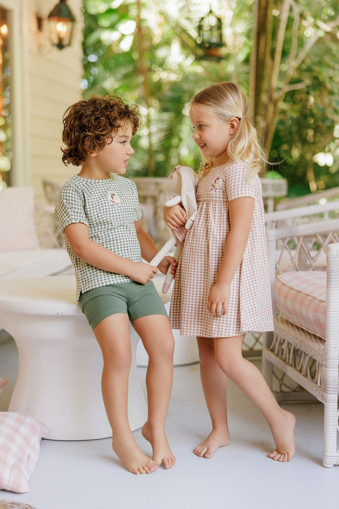 Tee and Shorts - Sage - Gingham Owl