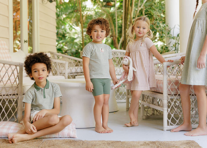 Tee and Shorts - Sage - Gingham Owl