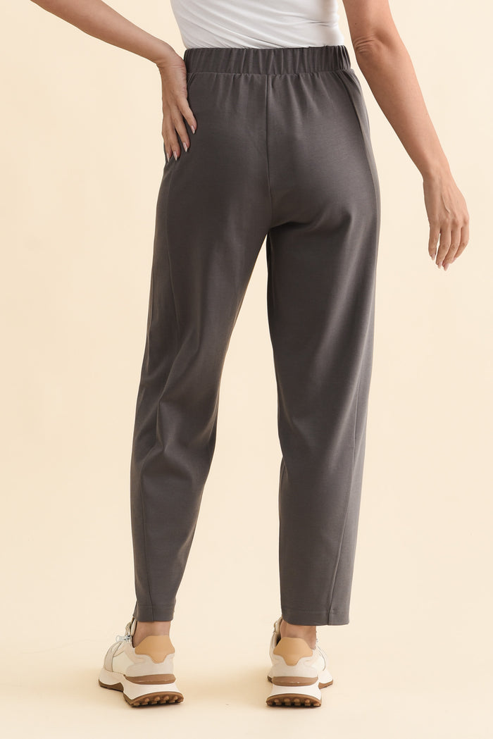 Tenille Grey Cotton Barrel Pants,Brunette model,alt text|model:MJ