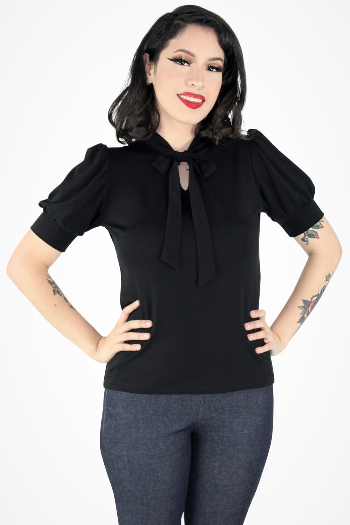 Tie-Neck Blouse - Black XS-3XL #BTNT