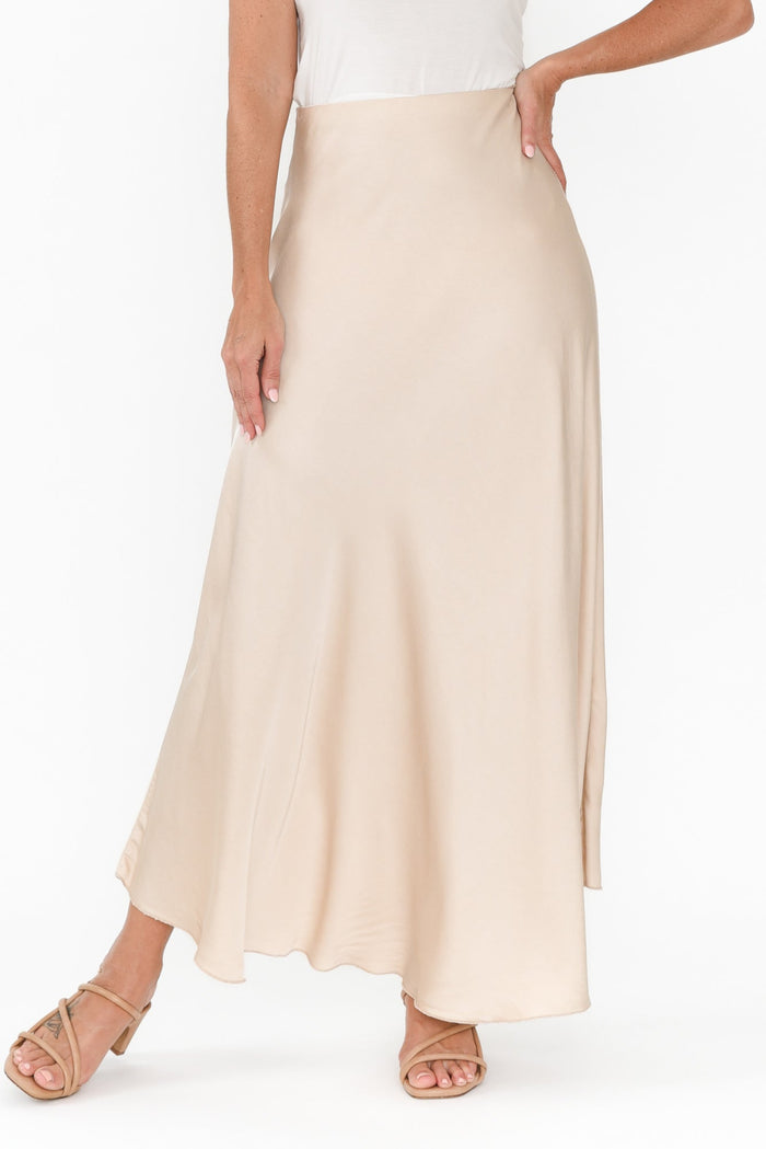 Tilba Champagne Maxi Skirt,Brunette model,alt text|model:Nicole