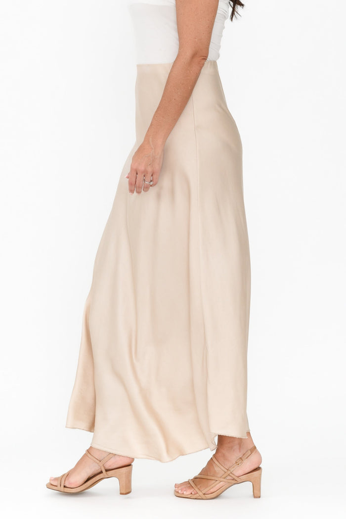 Tilba Champagne Maxi Skirt,Brunette model,alt text|model:Nicole
