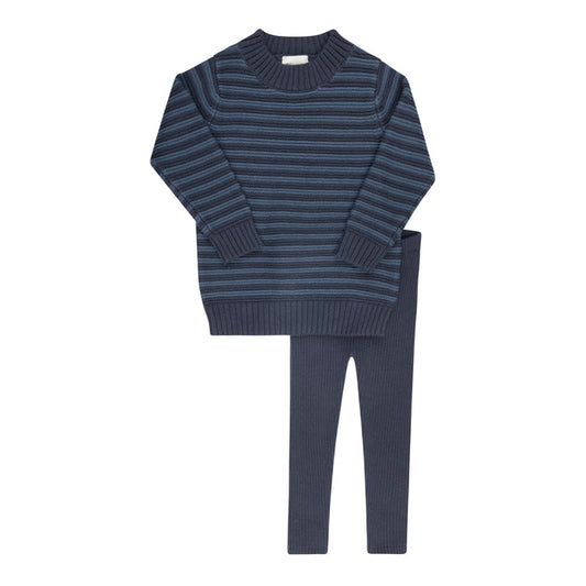 Toddler Boys 2 Piece Set – Navy – Embroidered Trim