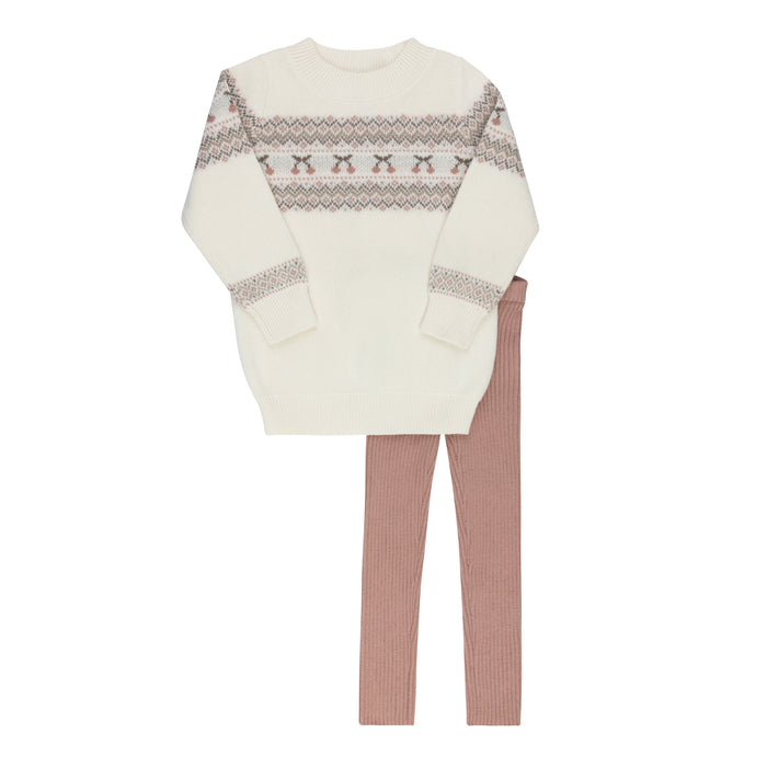 Toddler Girls 2 Piece Set – Ivory Mauve – Fair Isle