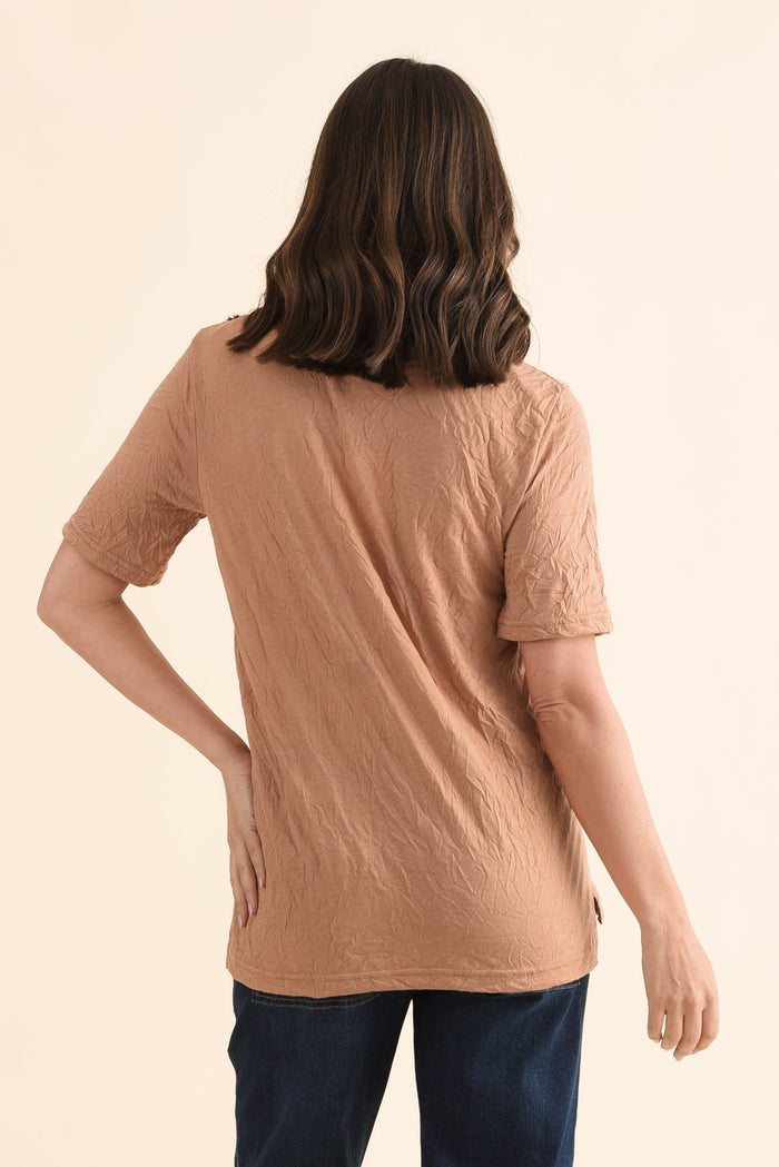 Travel No-Iron Rust Scoop Neck Top,Back,Brunette model,alt text|model:MJ