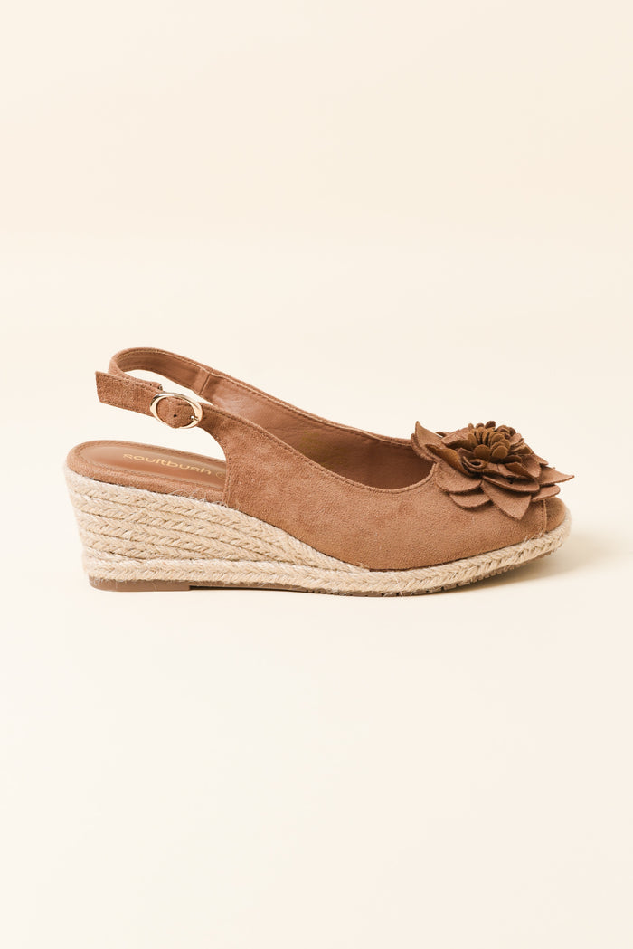Tulip Tan Flower Suede Wedge