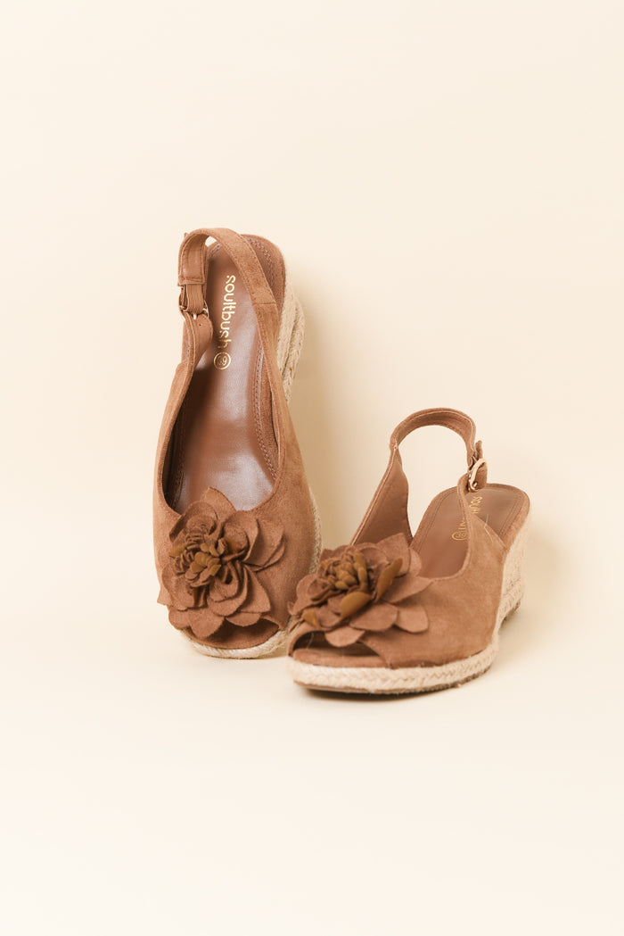 Tulip Tan Flower Suede Wedge