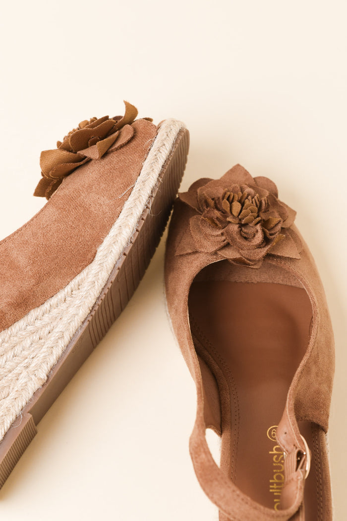 Tulip Tan Flower Suede Wedge