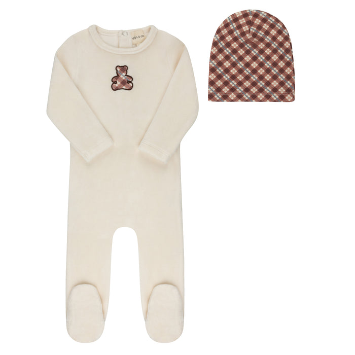 Velour Plaid Bear Collection - Footie + Beanie