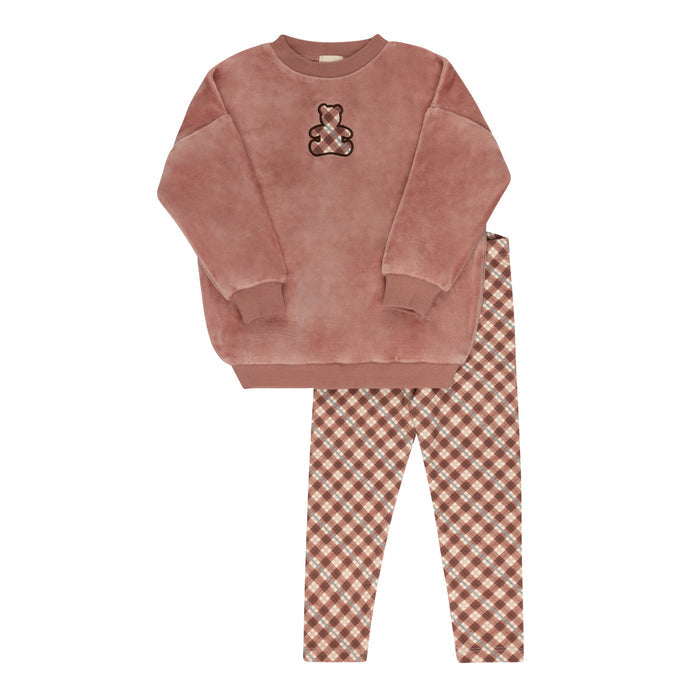 Velour Plaid Bear Collection - Sweatshirt + Leggings